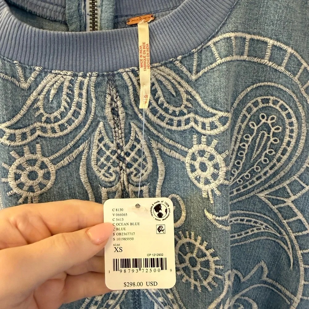 Free People Harlow Light Blue Embroidered Mini Dress - Picture 6 of 6